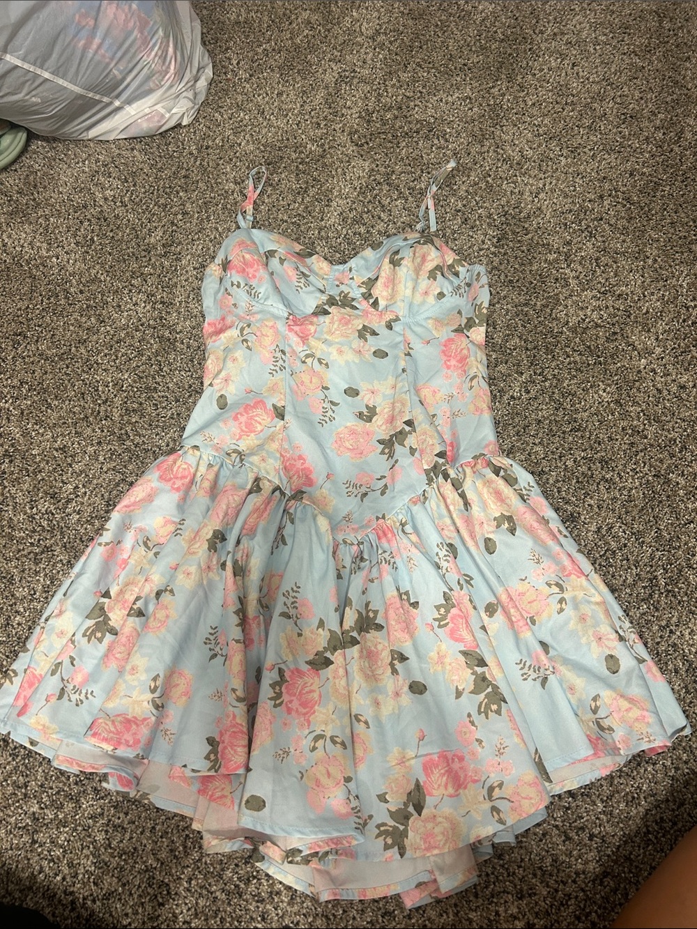 SHEIN Light Blue Floral Spaghetti-Strap Dress
